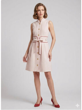 Freeway Beige & Red Polka Dot Sleeveless Mini Dress M